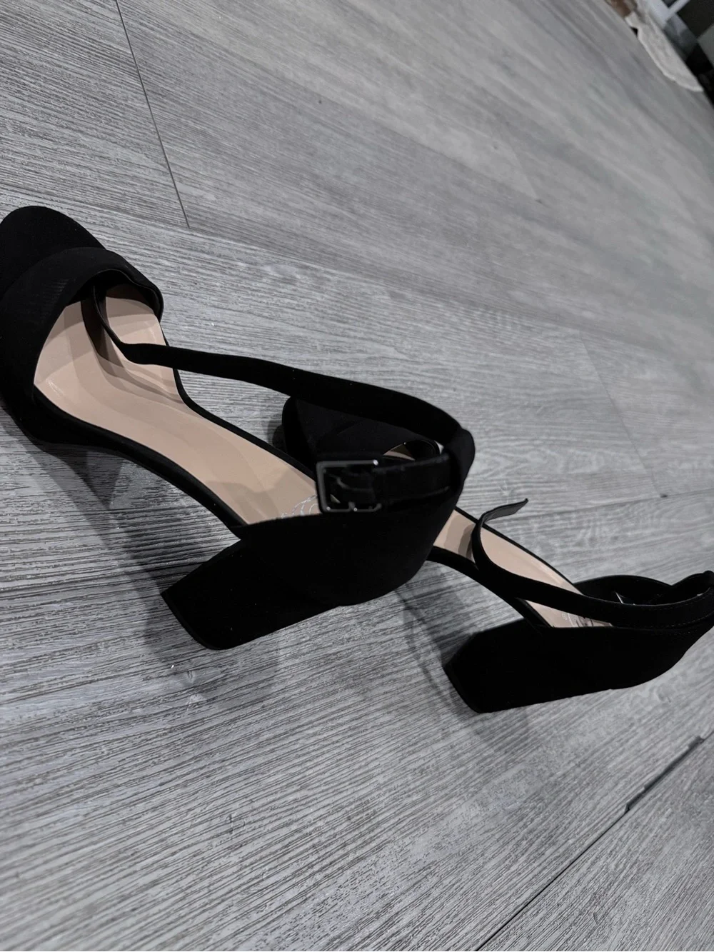 Women's Black Ankle Strap Block Heel Sandals
